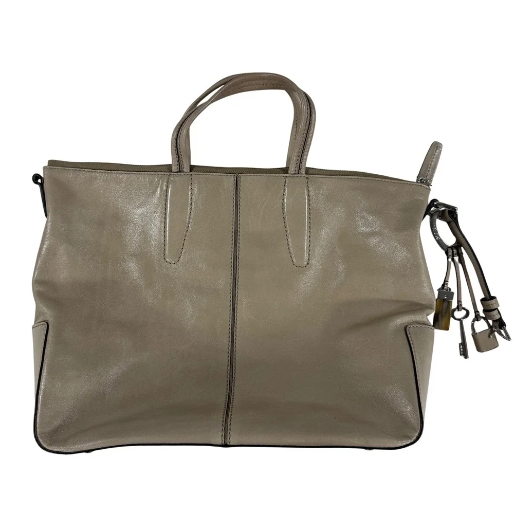 TUMI 73341BRD Leather Tote Bag Taupe Beige Shoulder Work Laptop Business Purse